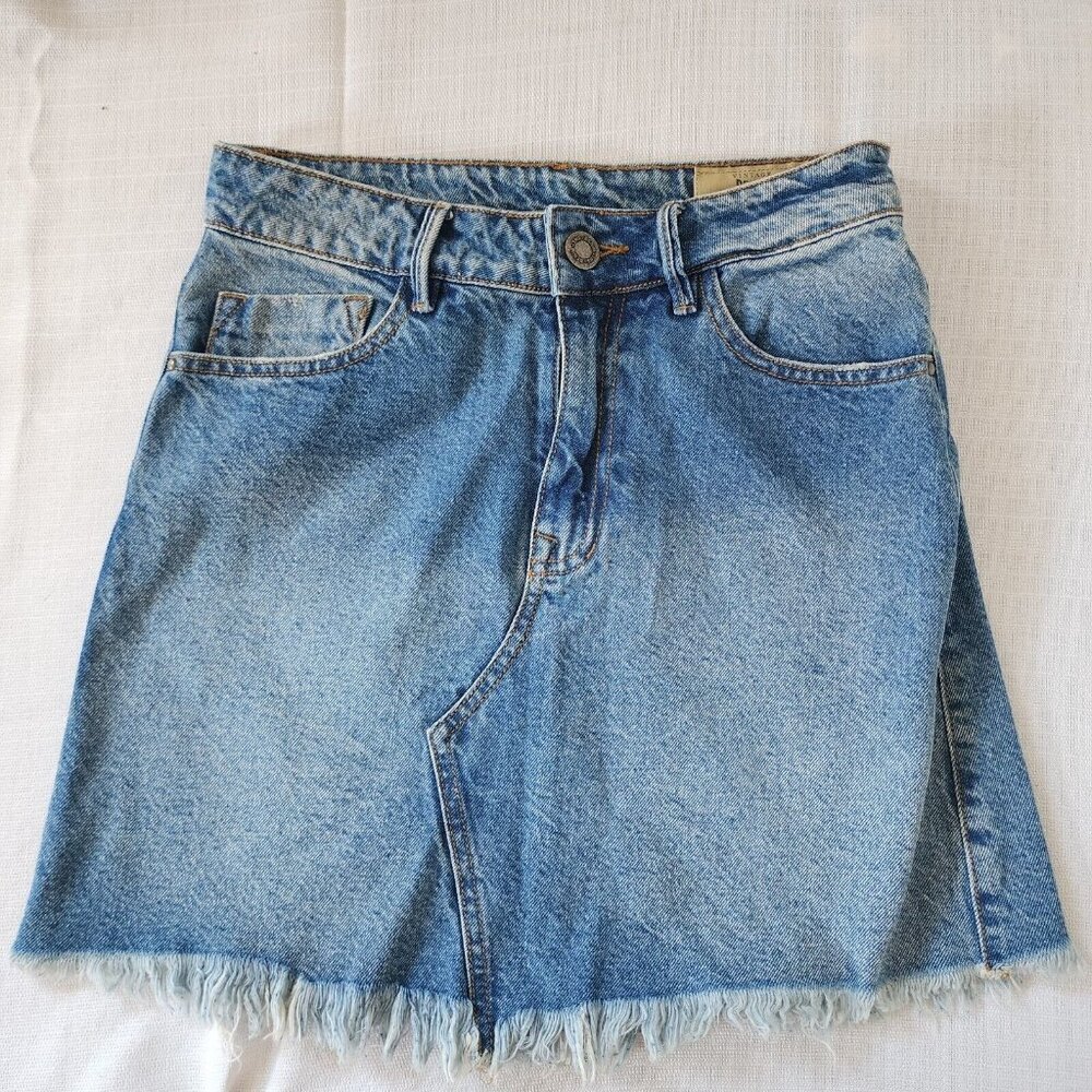 Vintage Denim Tennis Jean Skirt 4 Fringe Mini Above Knee